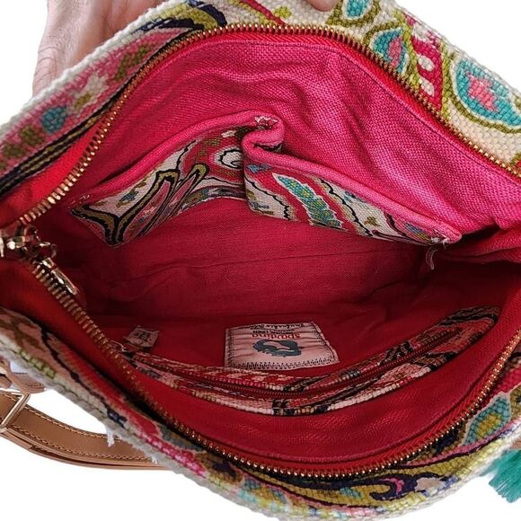 Spartina 449- Salt Meadow Boho Hipster Canvas Zip Top Tassel Crossbody Purse - Picture 5 of 12